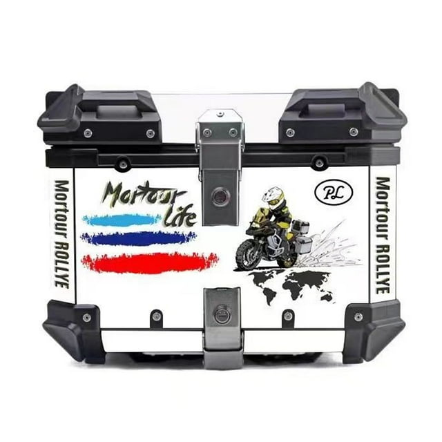 Riwcyla 45L Motorcycle Rear Trunk Aluminum Alloy Luggage Case Quick Release Motorbike Tail Storage Box Waterproof & Shock Absorption with 2 Keys Reflective Sticker
