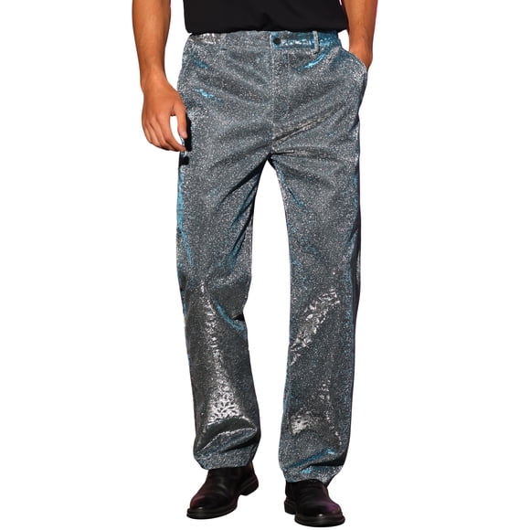 Pantalones Brillantes INSPIRE CHIC para Hombre, Ajuste Slim, Brillo Disco, Fiesta, Pantalones Llamativos 32 Gris