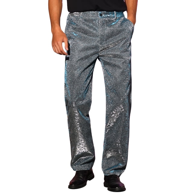 Pantalones Brillantes INSPIRE CHIC para Hombre, Ajuste Slim, Brillo Disco, Fiesta, Pantalones Llamativos 36 Gris