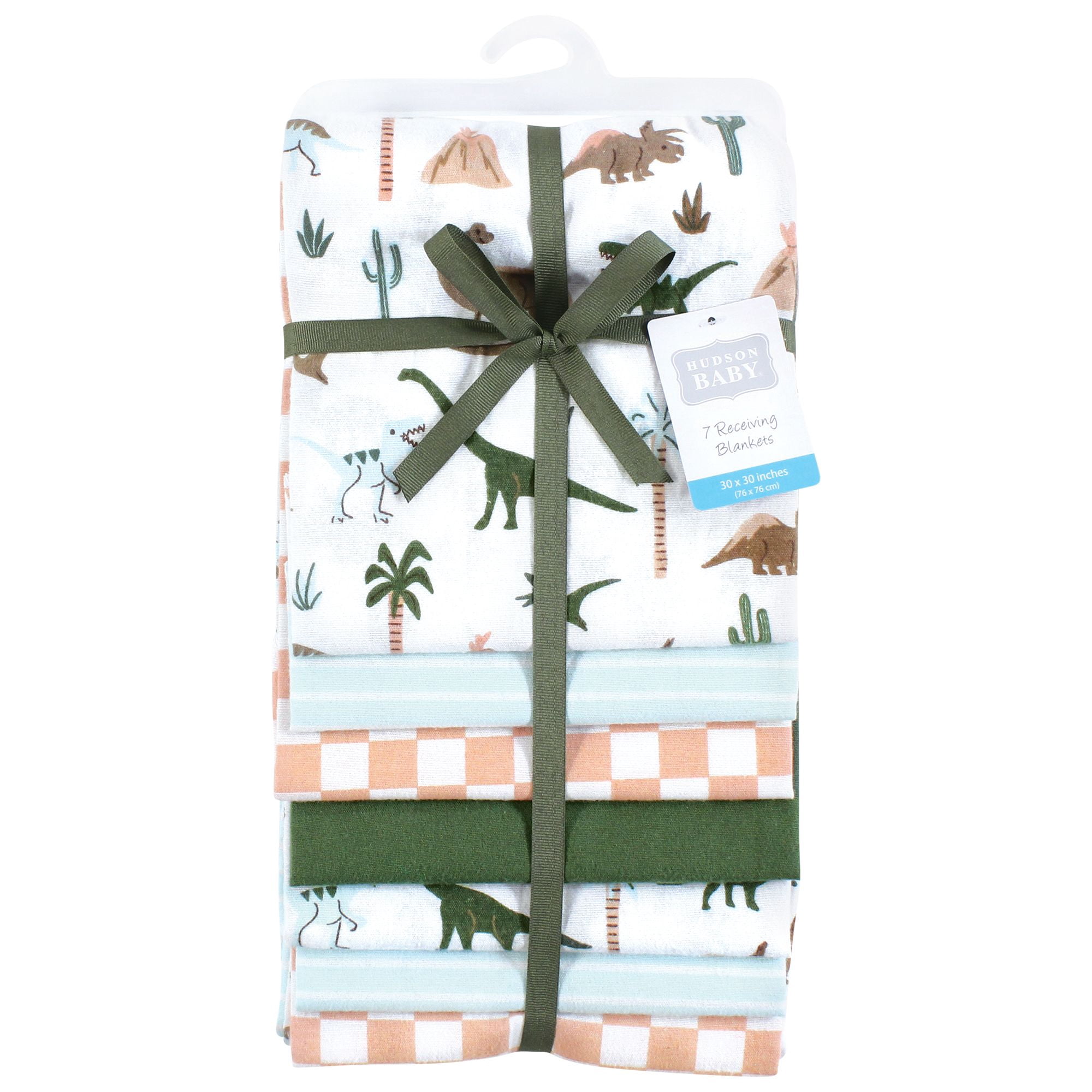 Hudson Baby Boys Cotton Flannel Receiving Blankets Bundle, Retro Dinosaur, One Size