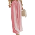thumbnail image 2 of Women Casual Drawstring Elastic Waist Striped Wide Leg Pants with Pockets Red S, 2 of 6