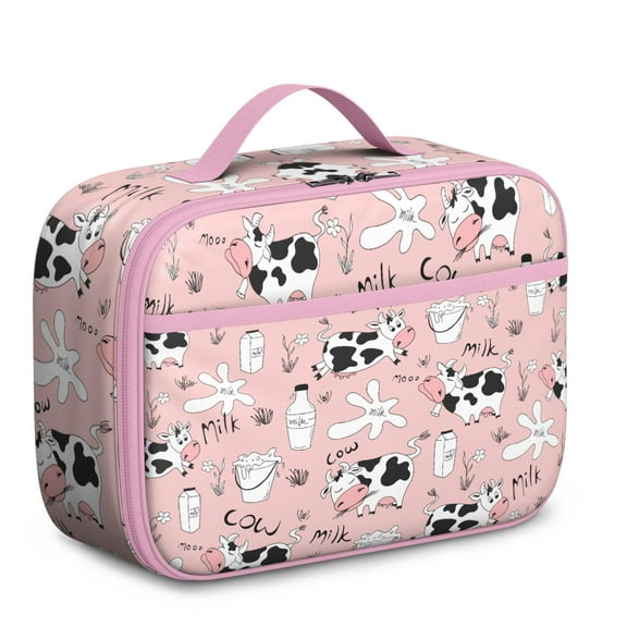 Farmhouse Lunch Tote – Funny Cow Pattern Cute Black and White Cow Insulated Lunch Bag for Preschool and Elementary