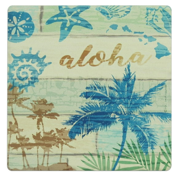 Souvenir Wood Seashell Palms Sandstone Coaster