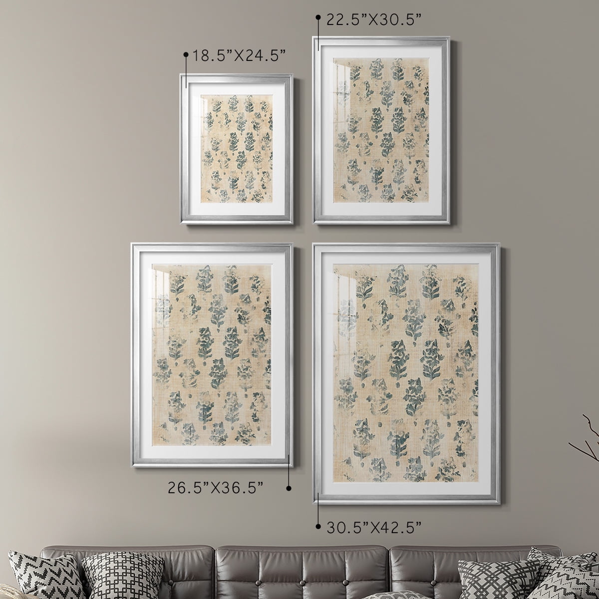 Wexford Home Vintage Blockprint I Premium Framed Print, 22.5" x 30.5" - Ready to Hang, Silver (Set of 2)