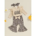 thumbnail image 3 of Bagilaanoe 3pcs Newborn Baby Girl Long Pants Set Ribbed Long Sleeve Romper Tops + Leopard Flare Trousers + Headband 3M 6M 12M 18M Infant Casual Clothes, 3 of 9