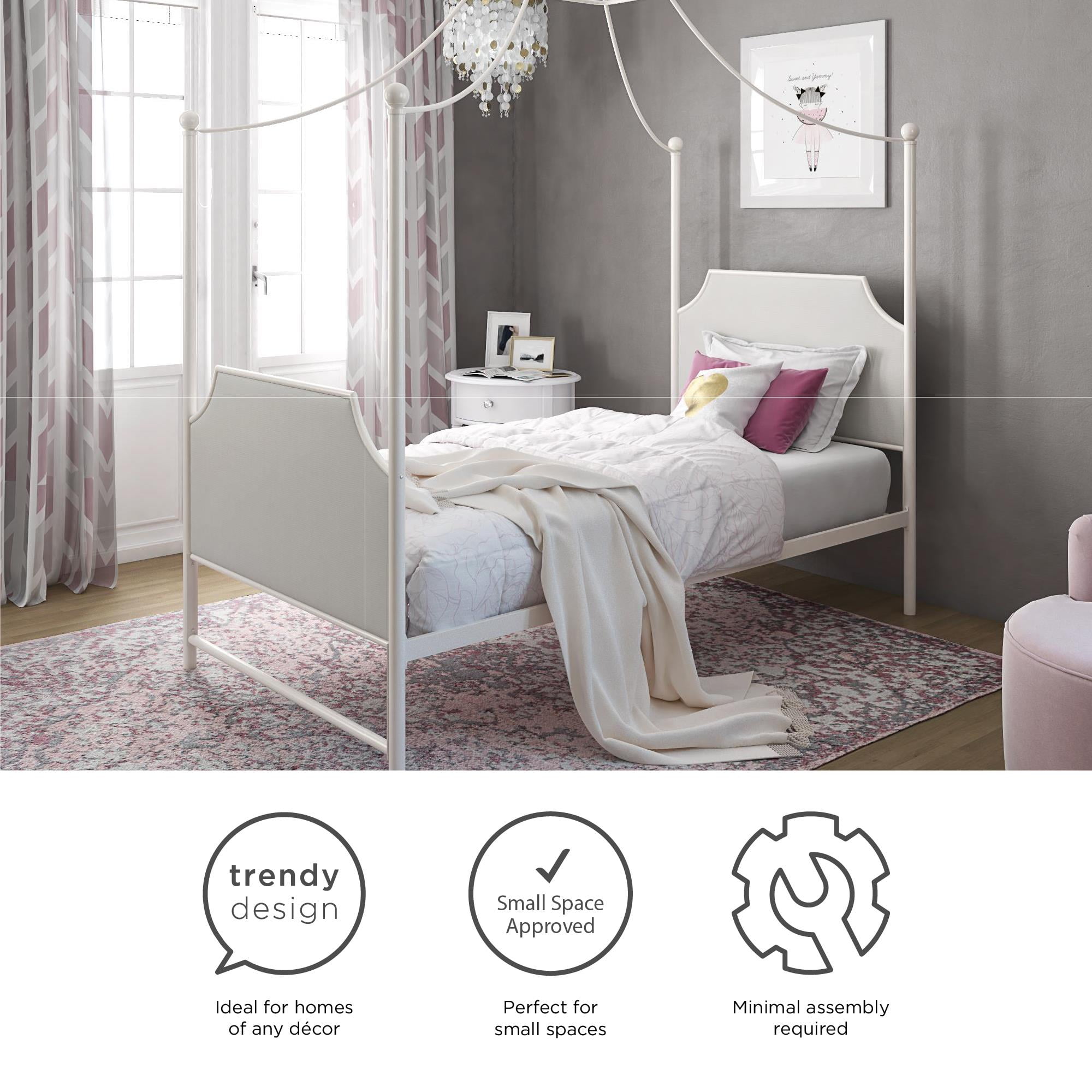 Little Seeds Monarch Hill Clementine Canopy Bed, Twin, Off White