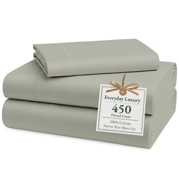 Casa Platino Cotton Twin Sheet Set – 450 Thread Count Long Staple 100% Cotton Sheets, 15” Deep Pocket Fully Elasticized Fitted Sheet, Luxury Hotel Bedding – Moonstruck
