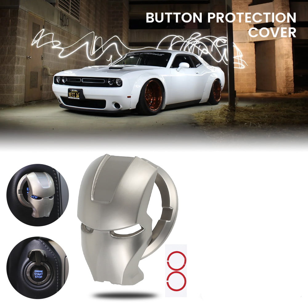 Auto Start Button Cover Engine Start Stop Button Switch Cover Push Start Button Ignition Protective Cover Iron Man 3D Anime Character Car Anti Scratch Protective Cover Titanium Black 