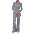 thumbnail image 1 of Conjunto de Dos Piezas para Mujer, Pantalón Deportivo de Pierna , Media Cremallera, Larga y Cuello en V. Gris M, 1 of 6