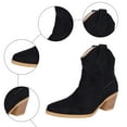 thumbnail image 5 of Rokment Cowboy Ankle Boots for Women Fashion Casual Solid Suede Pointed Toe Chunky Block High Heel Wide Calf Slip on Cowgirl Dress Short Booties Fall Winter Black Size 8, 5 of 8