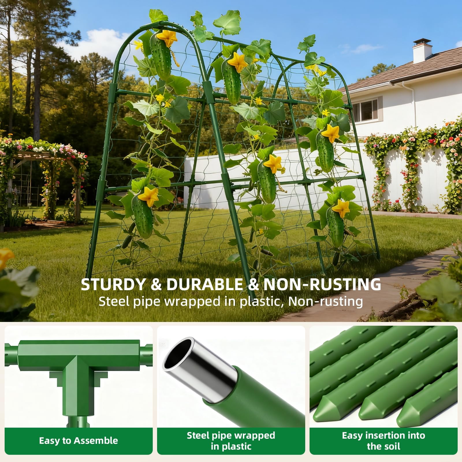Cucumber Trellis For Raised Bed  U-shape Garden Arch Metal Support Climbing Plants Plant Vegetables Vine (green 31.5 * 30 47inch(l*w*h))