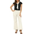 thumbnail image 2 of Allegra K Women's Pleated Front  V Tie Neck Cap Sleeve Work Office Tops, 2 of 5