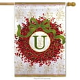 thumbnail image 1 of Holiday Monogram Wreath U House Flag Berries Bow Filigree Two Sided 29" x 43", 1 of 2