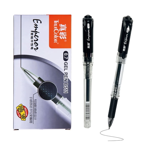 Truecolor Emperor B511 Gel Pens, 0.7mm Bullet Point, Black Ink, 10 Count Disposable Writing Pens for Office Signing