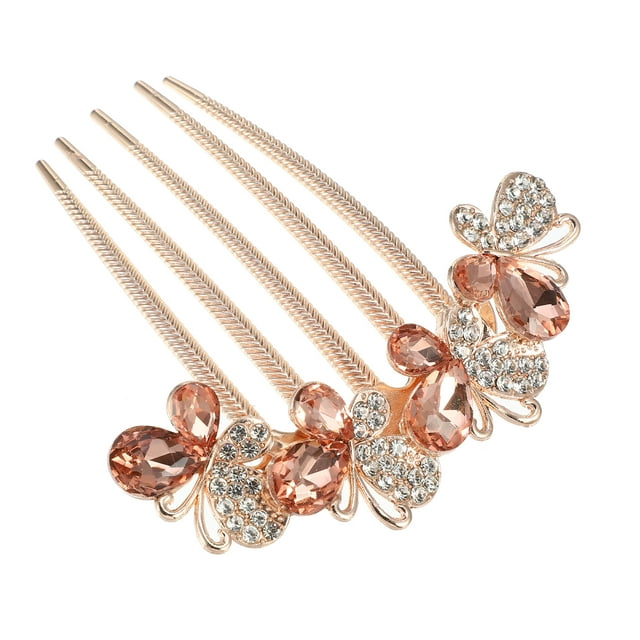 Unique Bargains Women Rhinestone Inlaid Flower Hair Comb, Hair Accessory, Rhinestone Butterfly Head Pieces Champagne