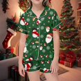 thumbnail image 2 of Xdzjlr Girls Christmas Loungewear Children Casual Xmas Print Button Down Lapel Short Sleeved Tops Shorts Set Homewear Kids Sleepwear Pjs Green, 2 of 4