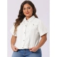 thumbnail image 2 of DARING DIVA Women's Plus Size Short Sleeve Lapel Button Front Denim Jacket 2X White, 2 of 6