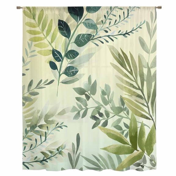Green Blue Leaves Sheer Curtains 96" Long, Summer Botanical Farmhouse Watercolor Leaf Light Filering Curtains, Privacy Drapes Simi Floor to Veiling Curtain for Living Room Large Window Treatment