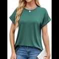 thumbnail image 1 of Camisetas Casuales Holgadas para Mujer, Camisetas de Verano de Corta con Cuello Redondo y Modernas Verde Oscuro XXL, 1 of 10