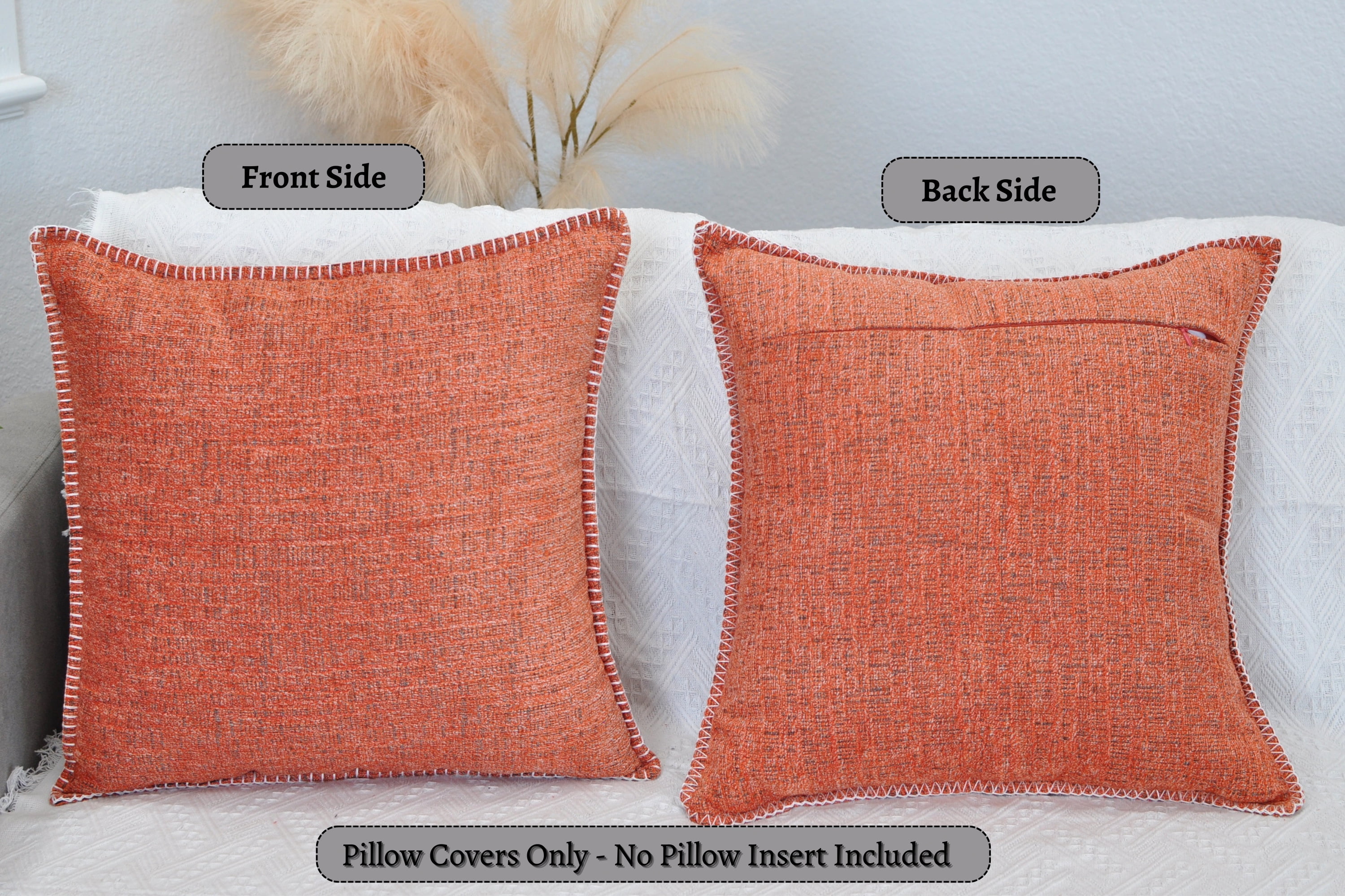 Stitched Edge Modern Textured Pillow Covers Set of 2 (26 x 26 inch