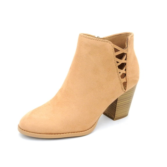 City Classified Habit Camel Vegan Nubuck Side Stacked Block Heeled Ankle Booties (Camel, 6)