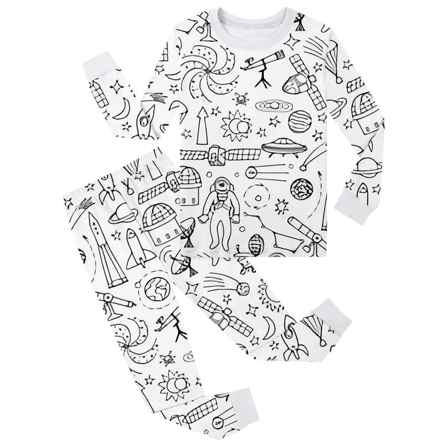 Fshinging Children Clothes Set Handmade Doodle Sketch Coloring Fun Diy Hand Painted O- Neck Long Sleeve Set Garçon Vêtements