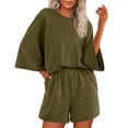 thumbnail image 1 of Conjunto de Verano Casual para Mujeres Color Sólido Manga Corta con Pantalones Cortos Elásticos, 1 of 3