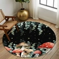 thumbnail image 3 of Red Mushrooms Washable Round Area Rug 5 ft, Eucalyptus Leaves Plants Black Night Sky Stars, Soft Non Slip Rugs Stain Repellent Indoor Felt Carpet for Living Dining Room Bedroom Home Office, 3 of 9