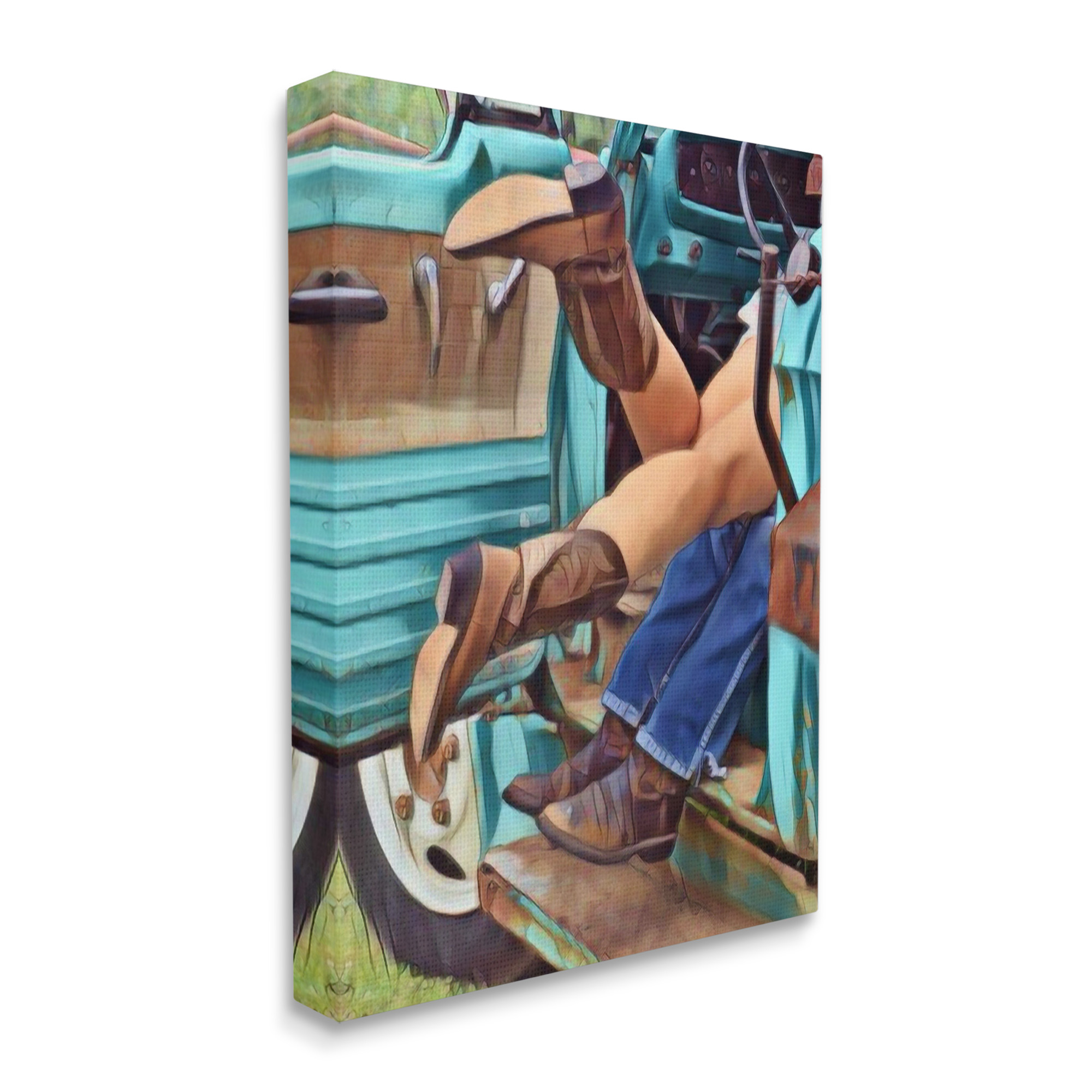 Stupell Industries Country Couple in Truck Transportation Painting Gallery Wrapped Canvas Art Print Wall Art, 30 x 40
