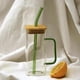 thumbnail image 1 of Vasos transparentes para beber de borosilicato alto, tapa de bambú reutilizable, taza de té de vidrio de 400ml, tazas de café, vaso de vidrio para té, café frío y caliente Verde perfecl Vaso, 1 of 8