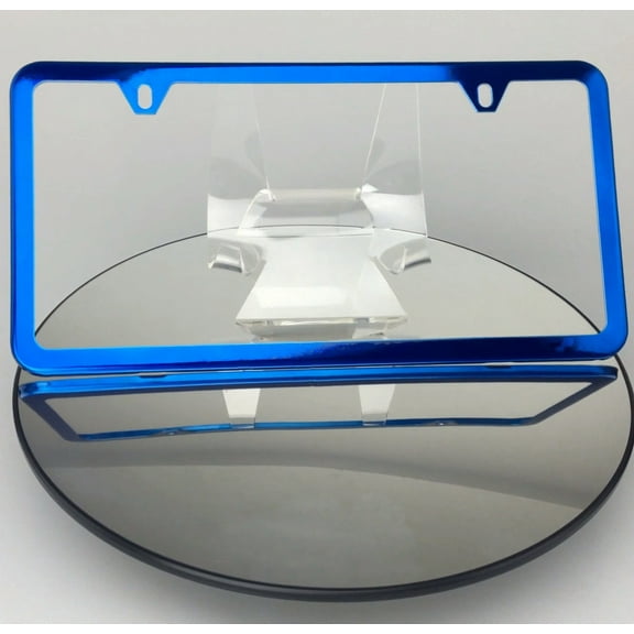Slim 2 Holes Style Powder Coated Candy Blue Stainless Steel License Plate Frame