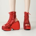 thumbnail image 2 of Mostsola Platform Ankle Boots for Women Lace up Goth Stacked Peep Toe Wedge Booties, 2 of 6