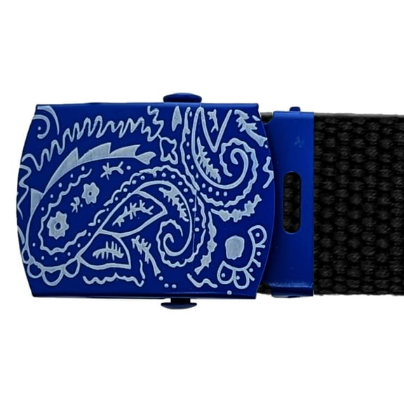 Blue White Paisley Style Metal Buckle for Web Belt