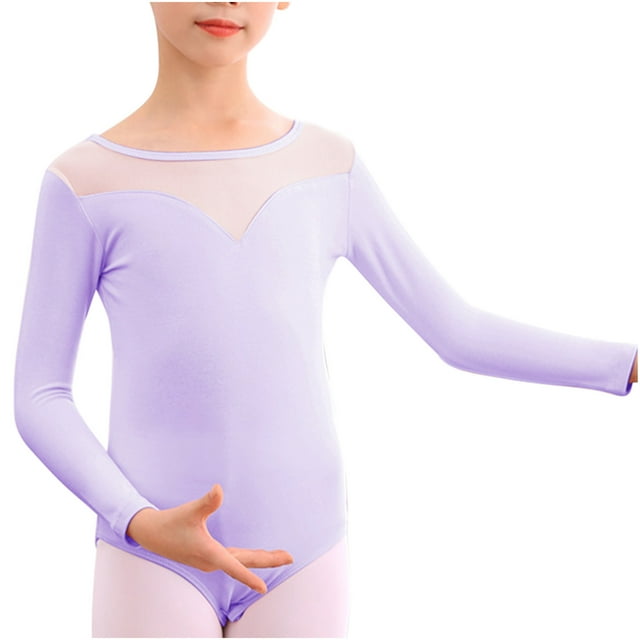 Yuyuzo Justaucorps de Danse pour Filles Manches Courtes / Longues Combinaisons Col Rond Tenues de Gymnastique Justaucorps Classique Basique