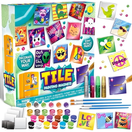 Joyfy 24 Magnetic Mini Tiles Art Kit, DIY Supplies for Party Favors, Family Activity, Birthday Present, Arts and Crafts for Kids Ages 3-12
