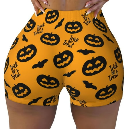 Workout Shorts Women  halloween pumpkins cute Biker Shorts for Women Running Gym Spandex Shorts Tummy Control