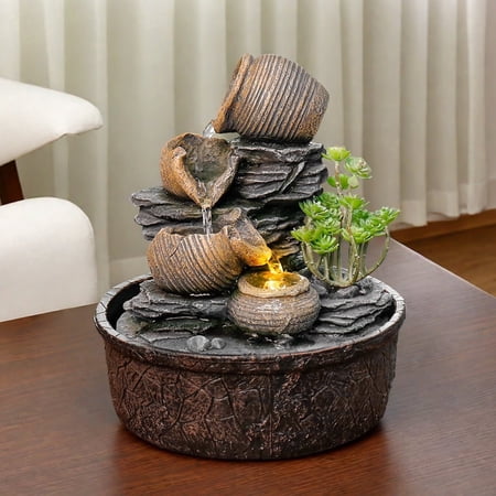 Marytumm Indoor Waterfall Tabletop Fountain with LED Lights,Zen water,Home/Office Decor
