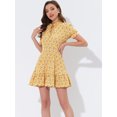 thumbnail image 3 of INSPIRE CHIC Women's Ruffle Floral Bow Tie Chiffon Puff Short Sleeve Fit & Flare Dress Yellow M, 3 of 5