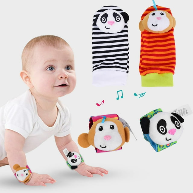 Calcetines y muñequeras con sonajeros para bebés, juguetes con sonajeros con sonido para bebés, monos y pandas