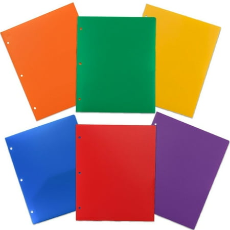 JAM Paper Heavy Duty 2-Pocket Plastic 3-Hole Punched Presentation Folders, Assorted Colors, 6pk