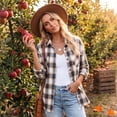 thumbnail image 5 of Women's Long Sleeve Shirts Plaid Button Down Fall Work Blouses Lightweight Business Casual Tops, L, 5 of 8