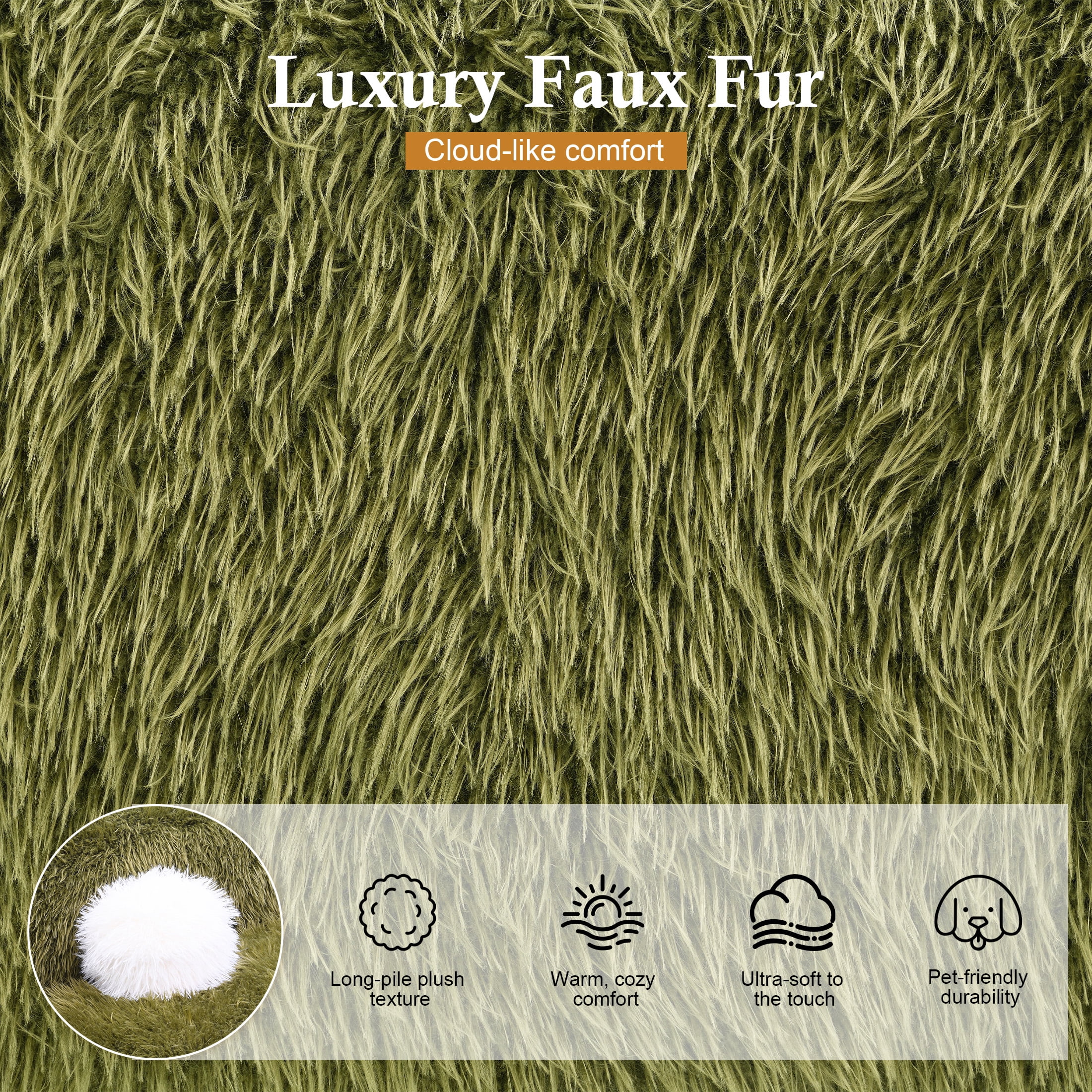 Aukfa 84" Comtemporary Plush Faux Fur Sofa, Pet-Friendly Couch for Living Room, 25" Deep Seat, Green