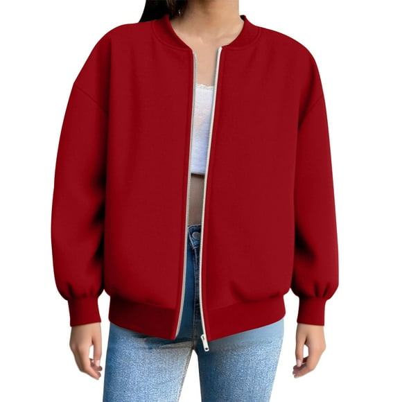 iHPH7 Womens Varsity Bomber Jacket Letterman Jacket Womens Jackets Casual Baggy Jacket Casual Outerwear Fall Fashion Women's Jackets Red M