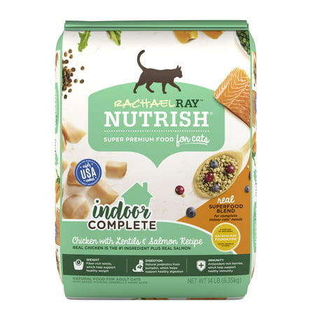 Rachael Ray Nutrish Indoor Complete Natural Dry Cat Food, Chicken with Lentils & Salmon Recipe, 14