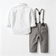 thumbnail image 4 of Toddler Boys Striped Suspender Gentleman Suit Birthday Wedding Outfit Soft Stripe Long Sleeve Shirts Solid Bow Tie Cotton Suspender Long Pants, 4 of 8