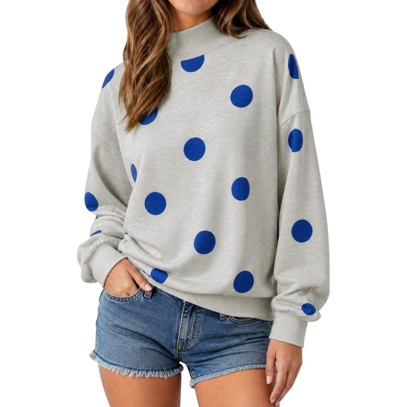 Womens Polka Dot Sweatshirts Mock Neck Long Sleeve Pullover Tops | oversized, drop shoulder, y2k, fall fashion outfits 2026, soft, turtleneck, loose fit,graphic, print,cute,casual,XL