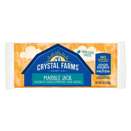 Crystal Farms Marble Jack Block Cheese, 8 oz, Refrigerated, Plastic pack