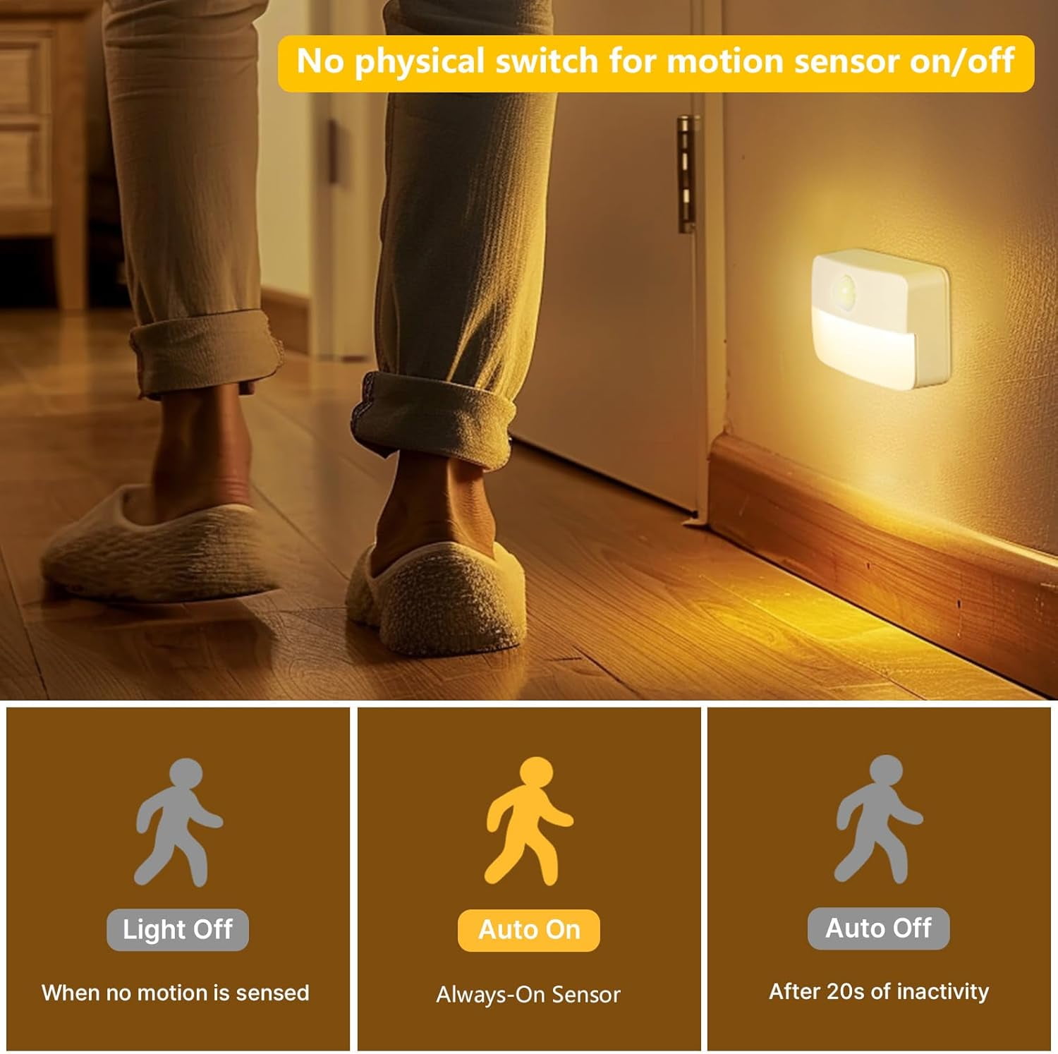 8 Pack Motion Sensor Stair Light for Indoor, Battery Operated Closet Lights, Wireless Stick on Anywhere Hallway Lamp, Portable Led Night Lamps for Bedroom Under Cabinet Kitchen, Always-On Sensor