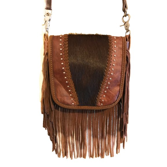 Handcrafted Genuine Leather Western Cowhide Women's Fringe Clutch Crossbody Bag