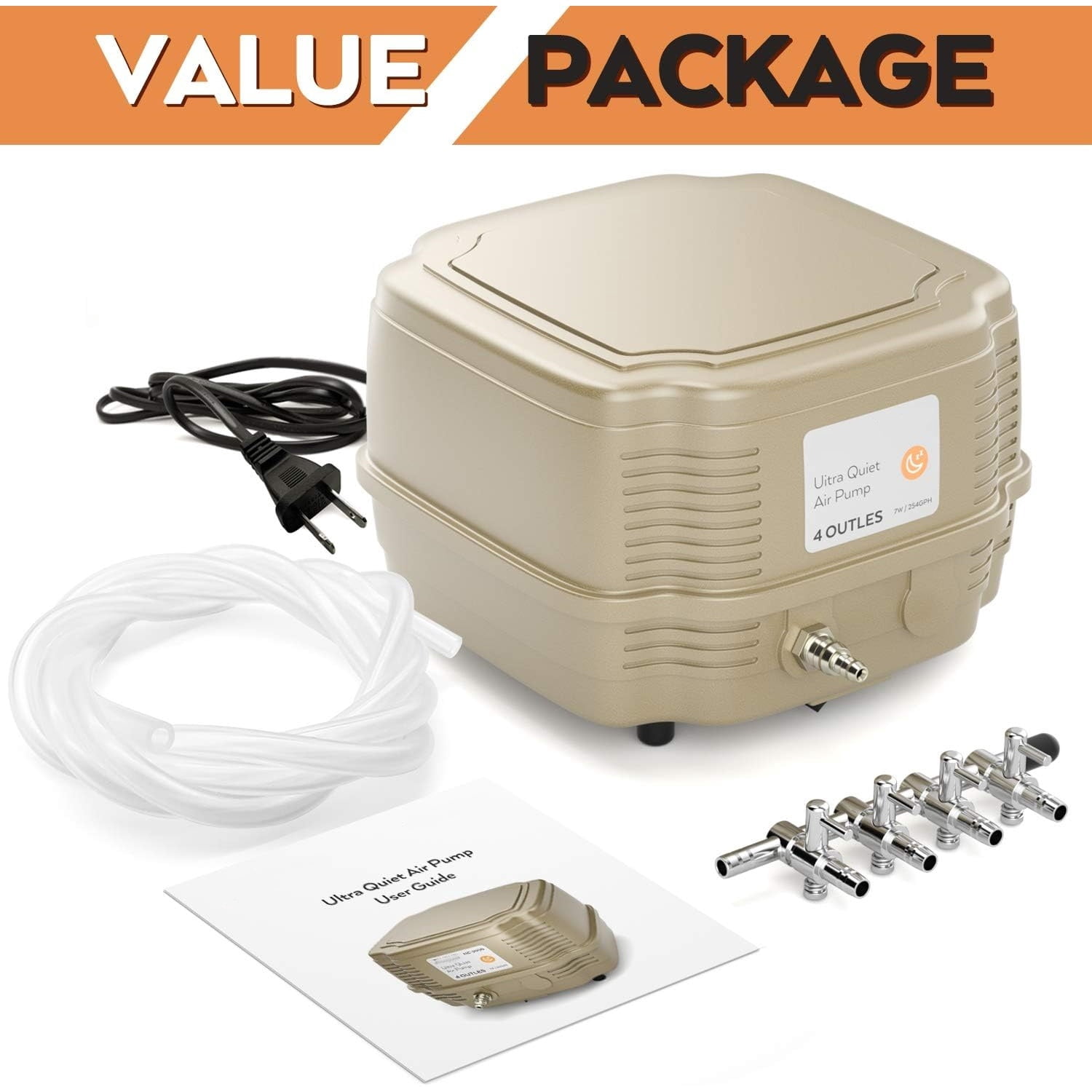 Ultra Silent Aquarium Air Pump - 245 Gallon/Hr, 4 Adjustable Outlets - Commercial & Hydroponics Oxygen Bubbler for Fish Tank & Pond